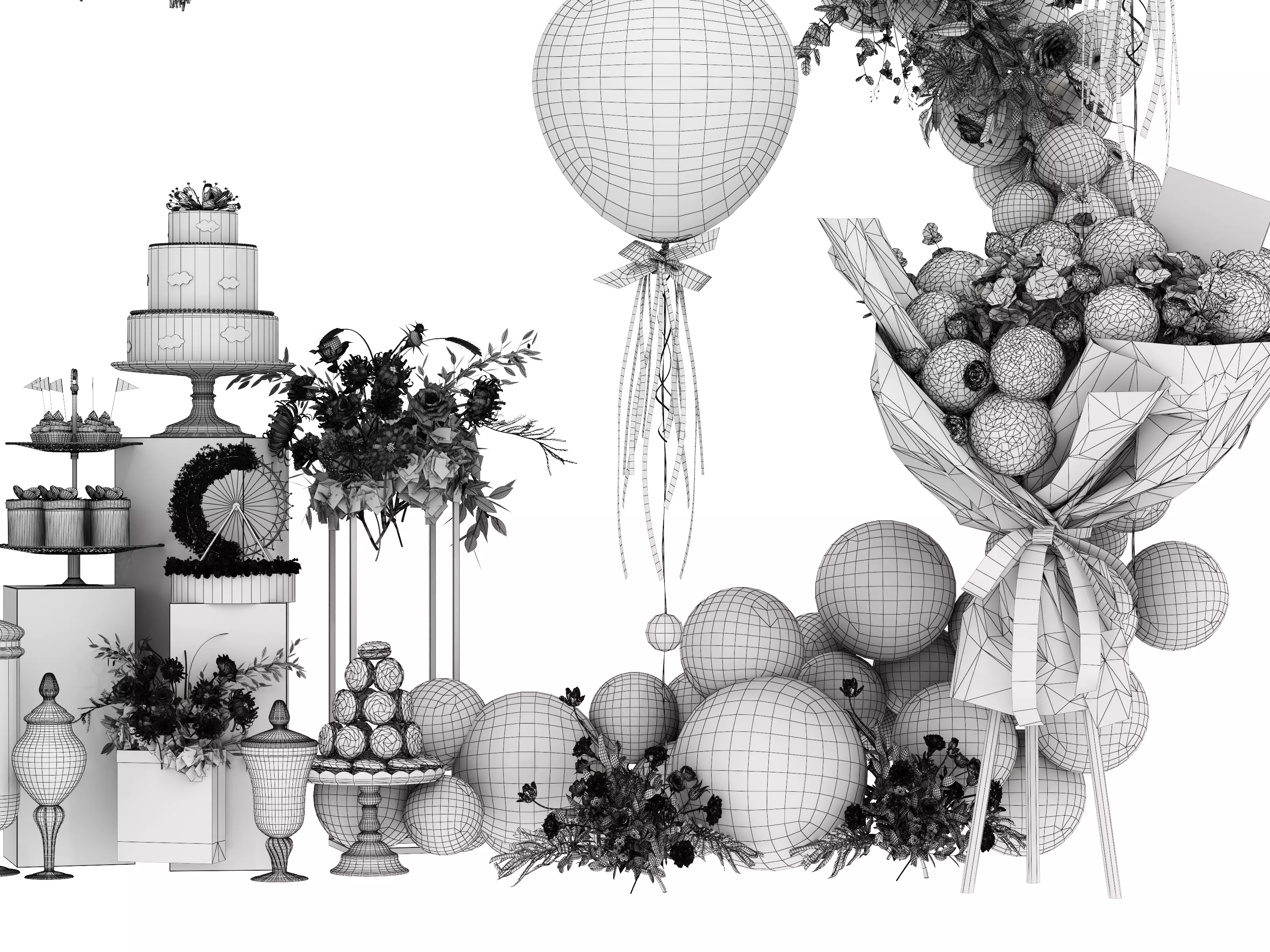 Party Balloons and Letters Low-poly 3D model_17