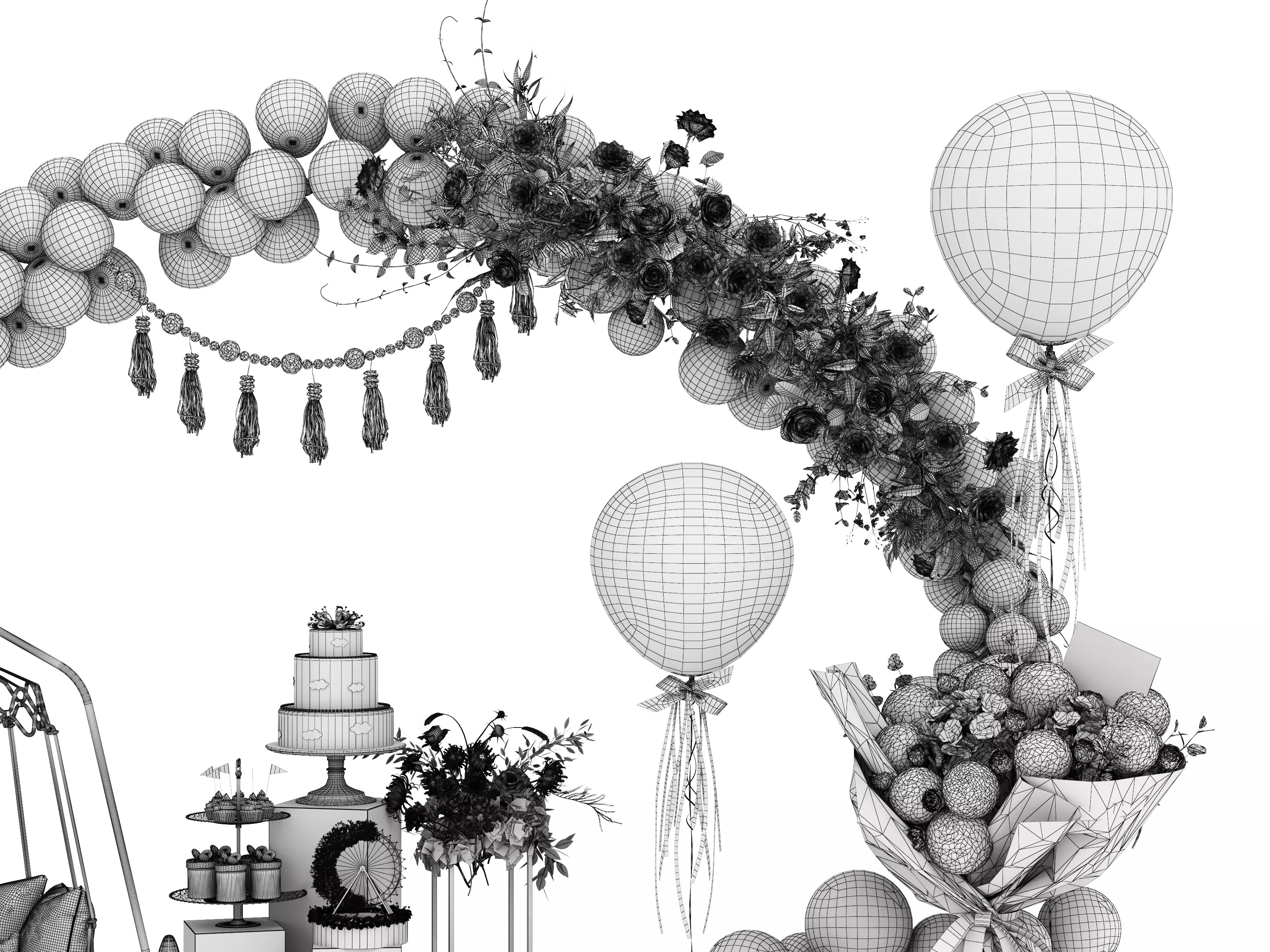 Party Balloons and Letters Low-poly 3D model_15