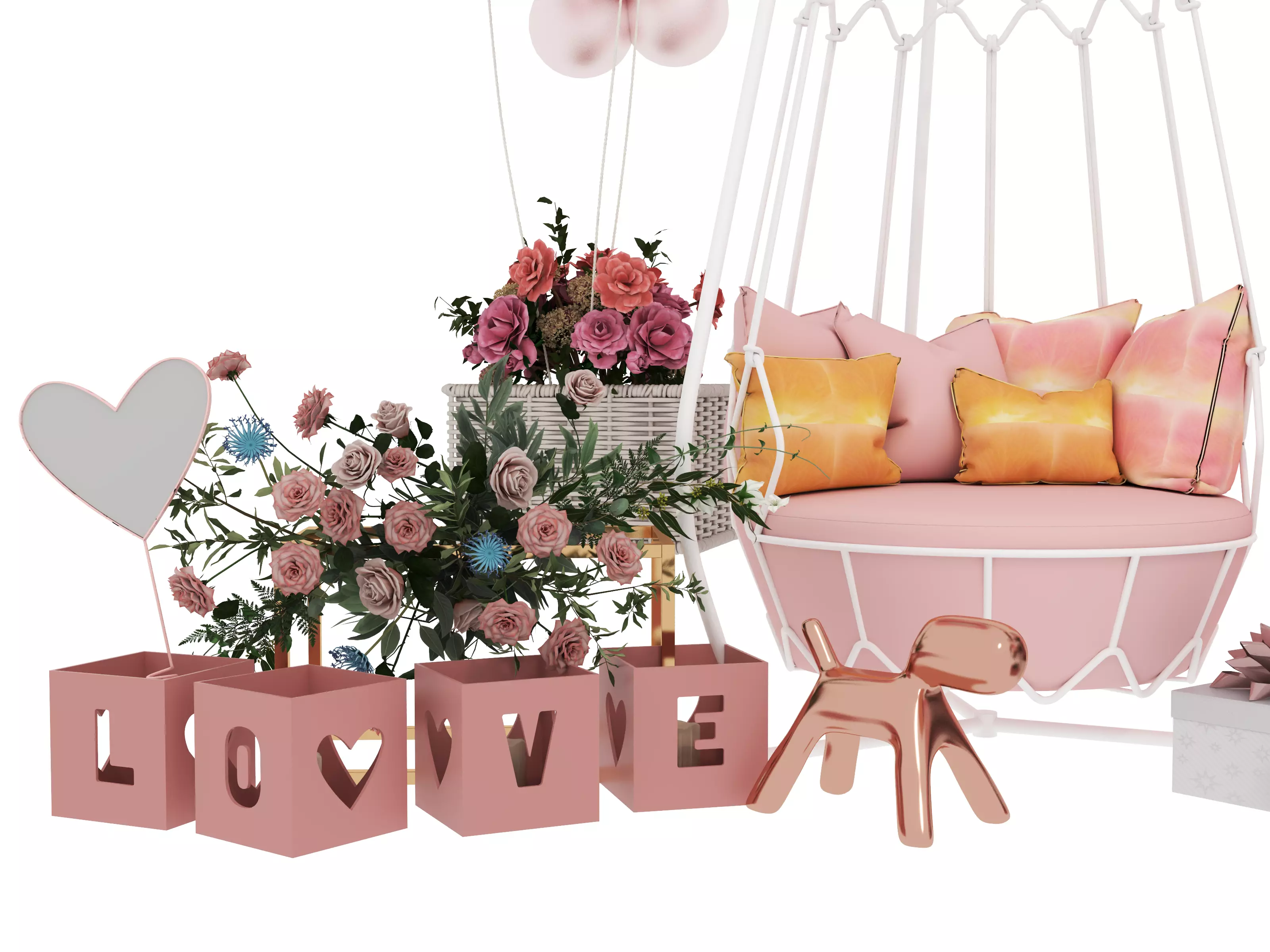 Party Balloons and Letters Low-poly 3D model_7