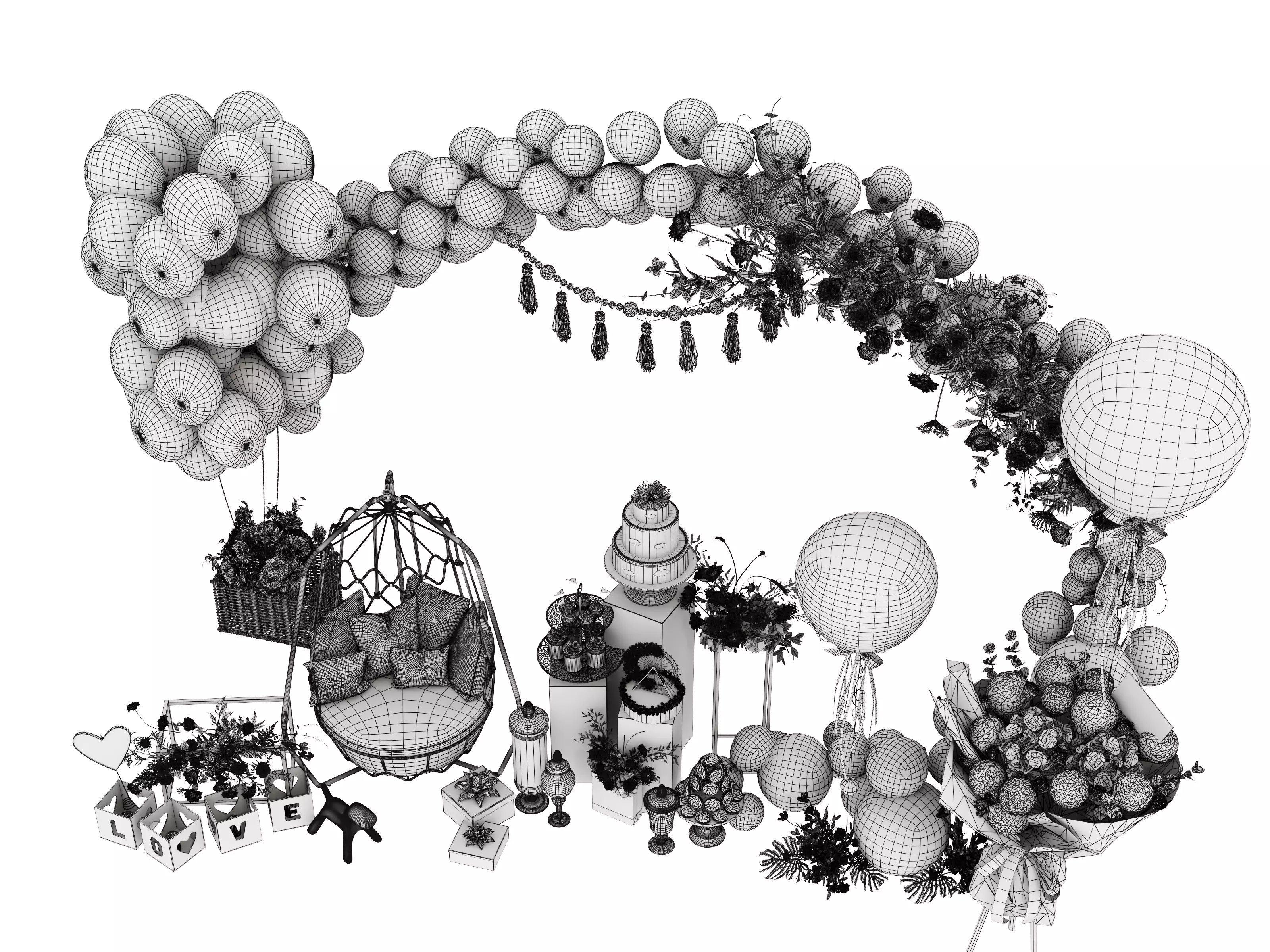 Party Balloons and Letters Low-poly 3D model_13