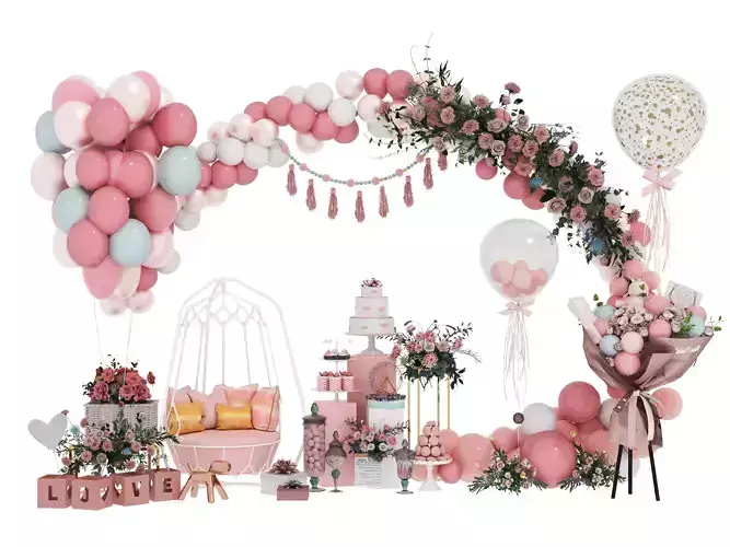 Party Balloons and Letters Low-poly 3D model