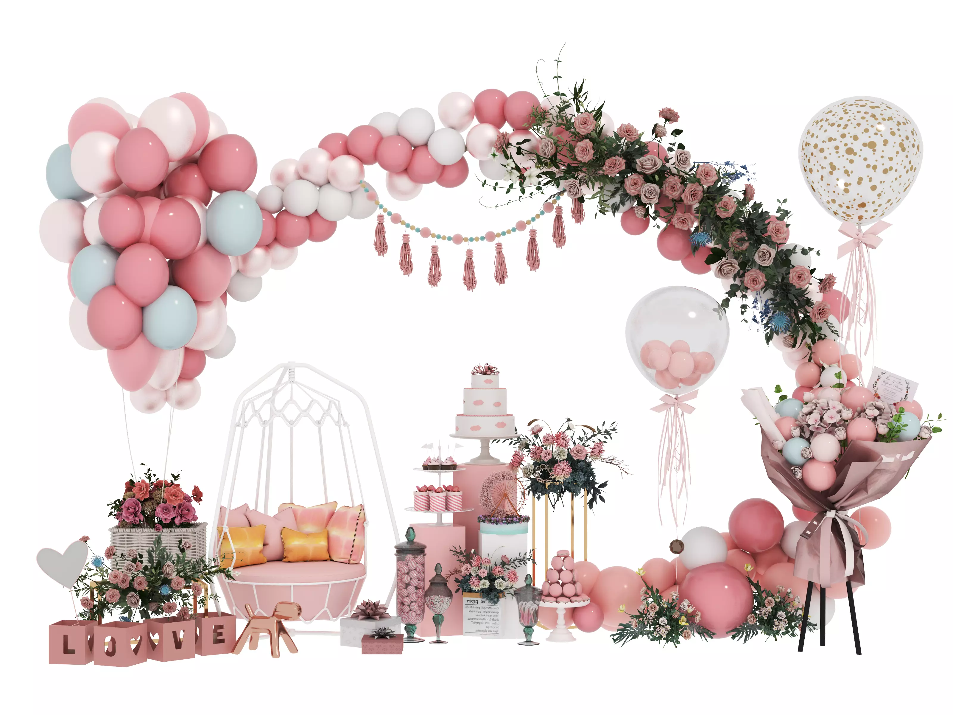 Party Balloons and Letters Low-poly 3D model_0