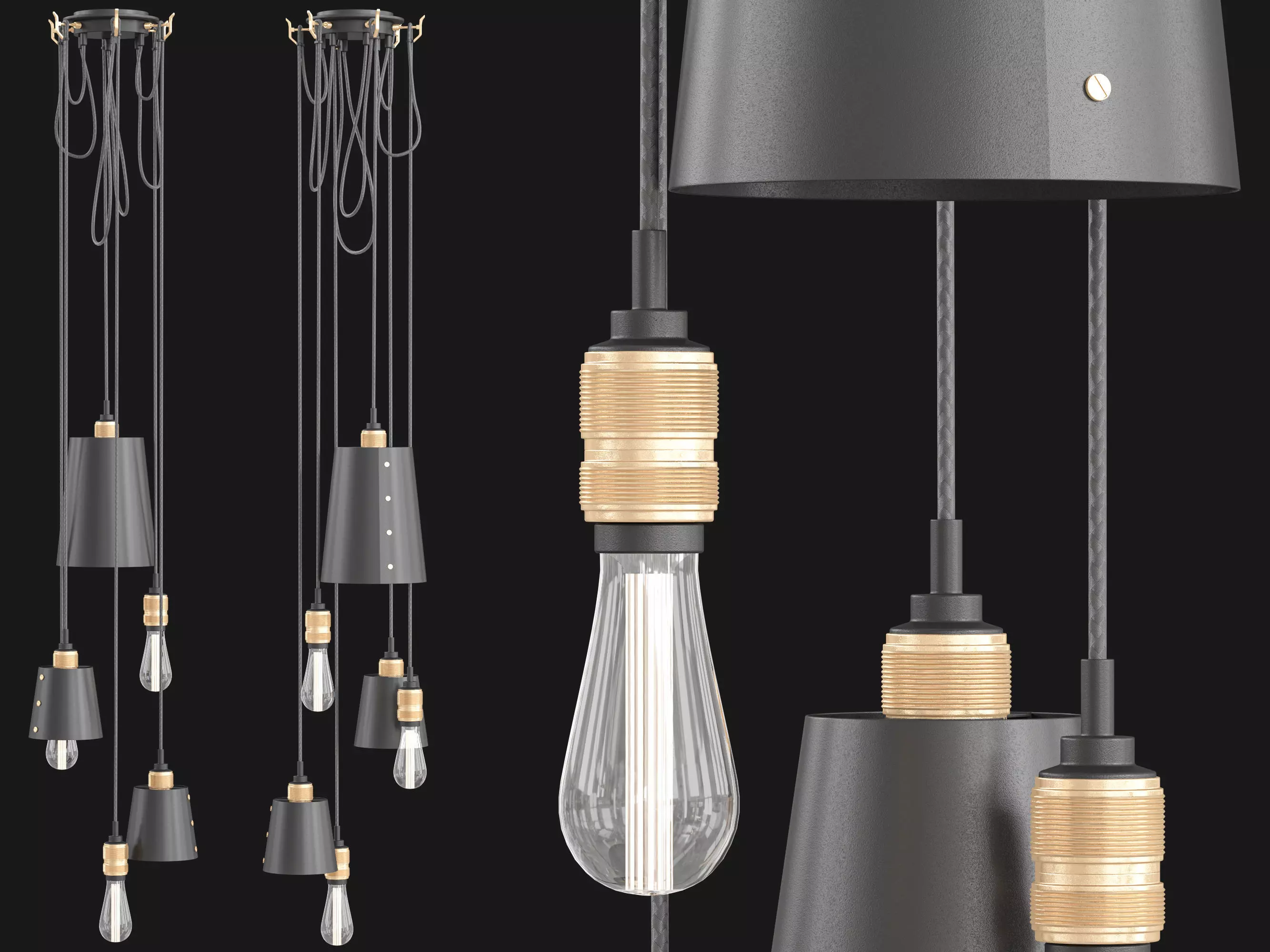 Hook Pendant-6Light 3D model_5