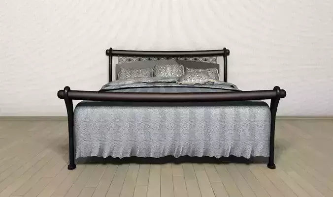 Bed wooden with metal ornaments  3D model