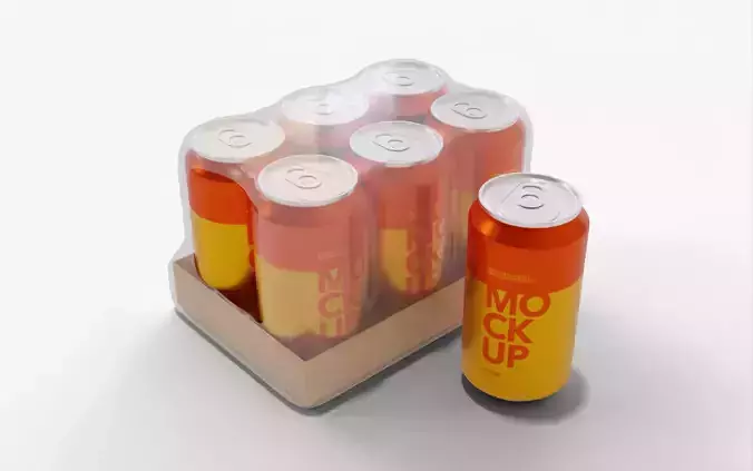 Orange Soda Can Pack of 6 3D model 5