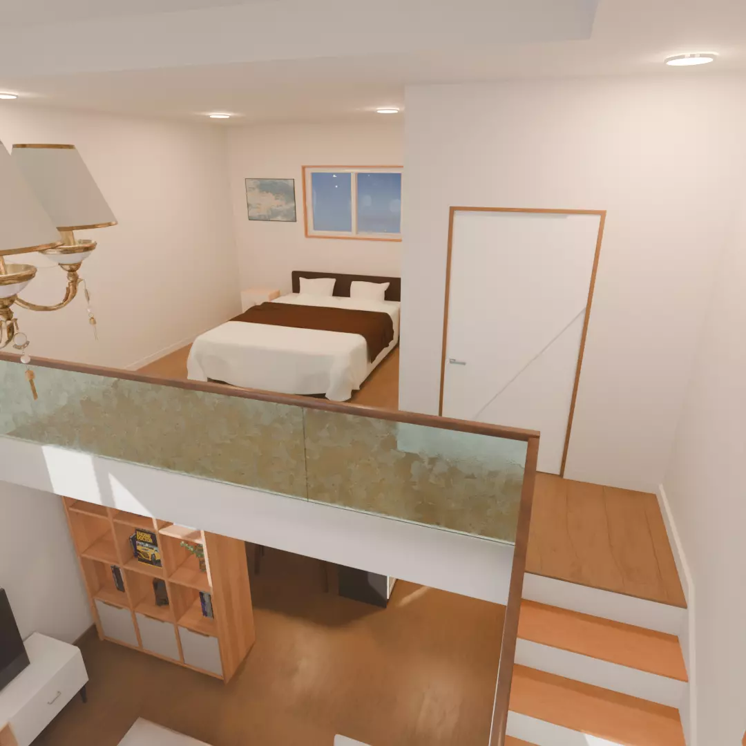 A room with a loft bed area 3D model_5