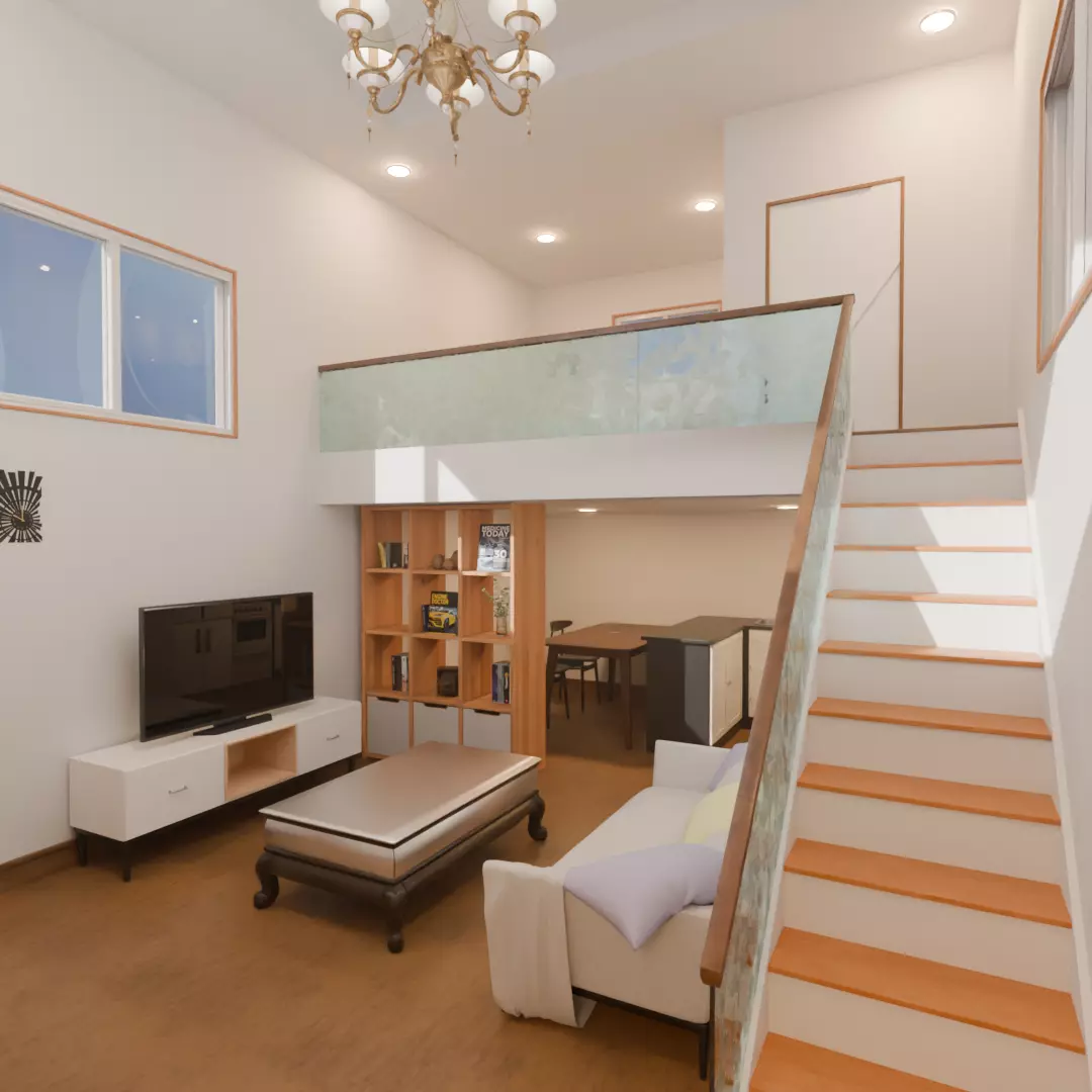 A room with a loft bed area 3D model_3