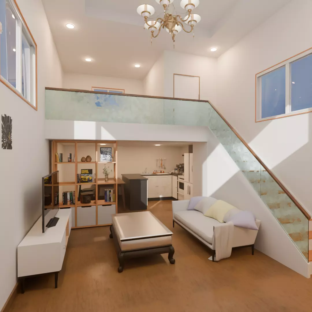 A room with a loft bed area 3D model_1