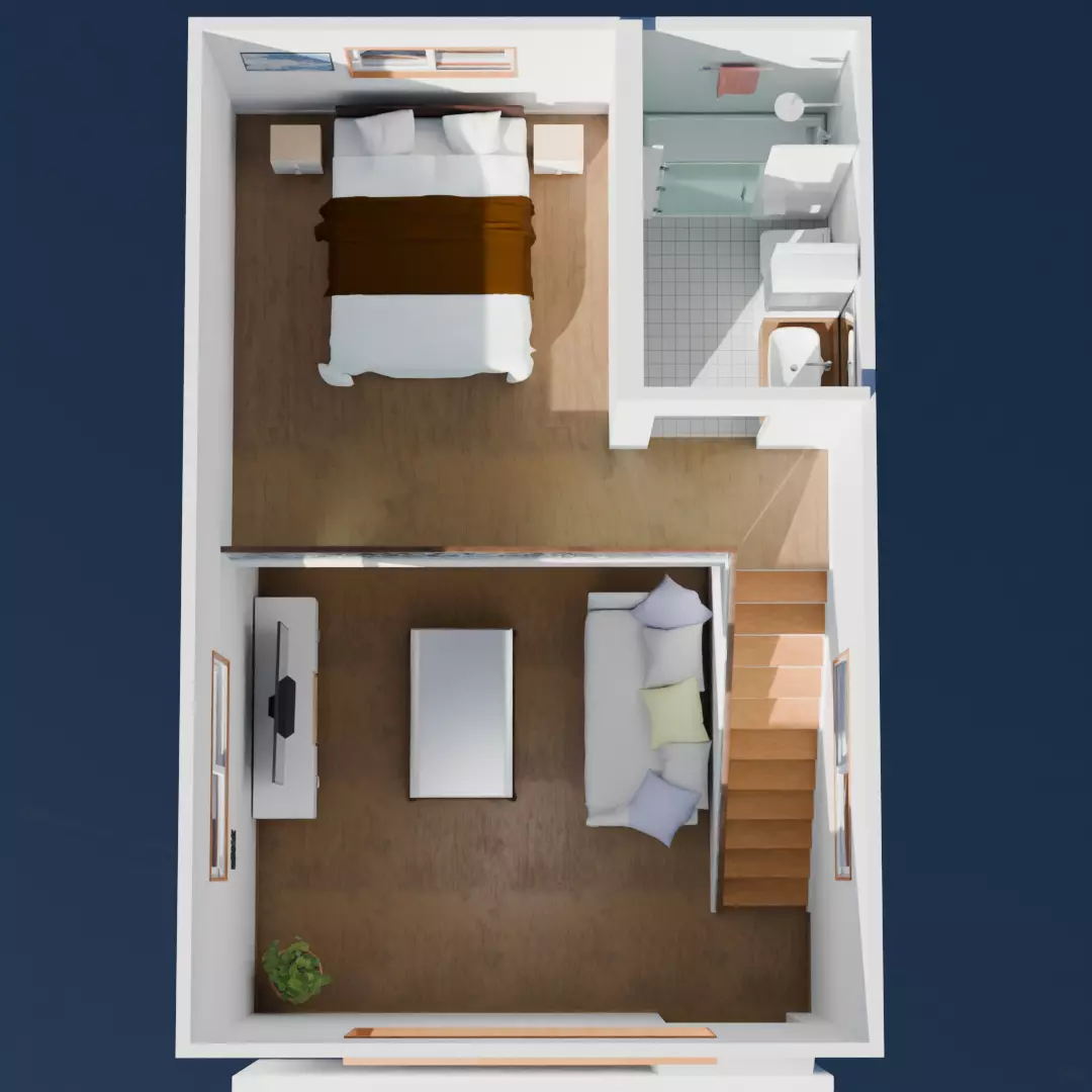 A room with a loft bed area 3D model_9