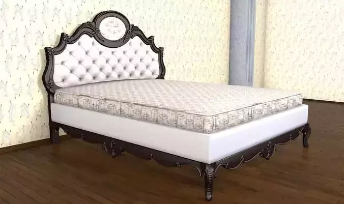 Artdeco bed  with  wooden ornaments 