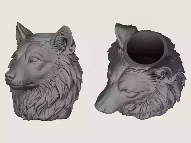 Wolf Head Vase Print Ready 3D Model