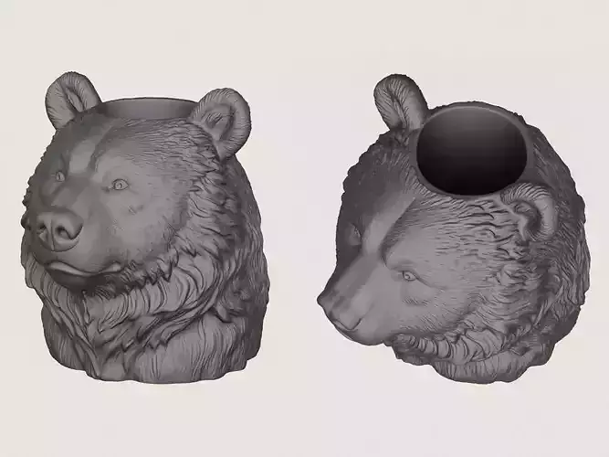 Bear Head Vase Print Ready 3D Model