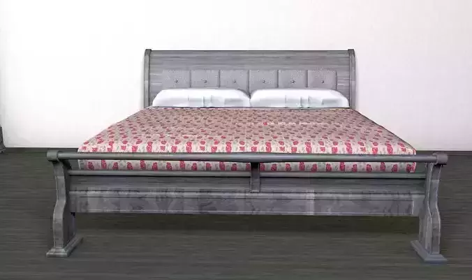 Bed ethnic  style  grey wood  3D model