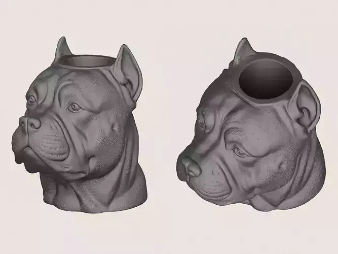 Pit Bull Dog Face Vase Print Ready 3D Model