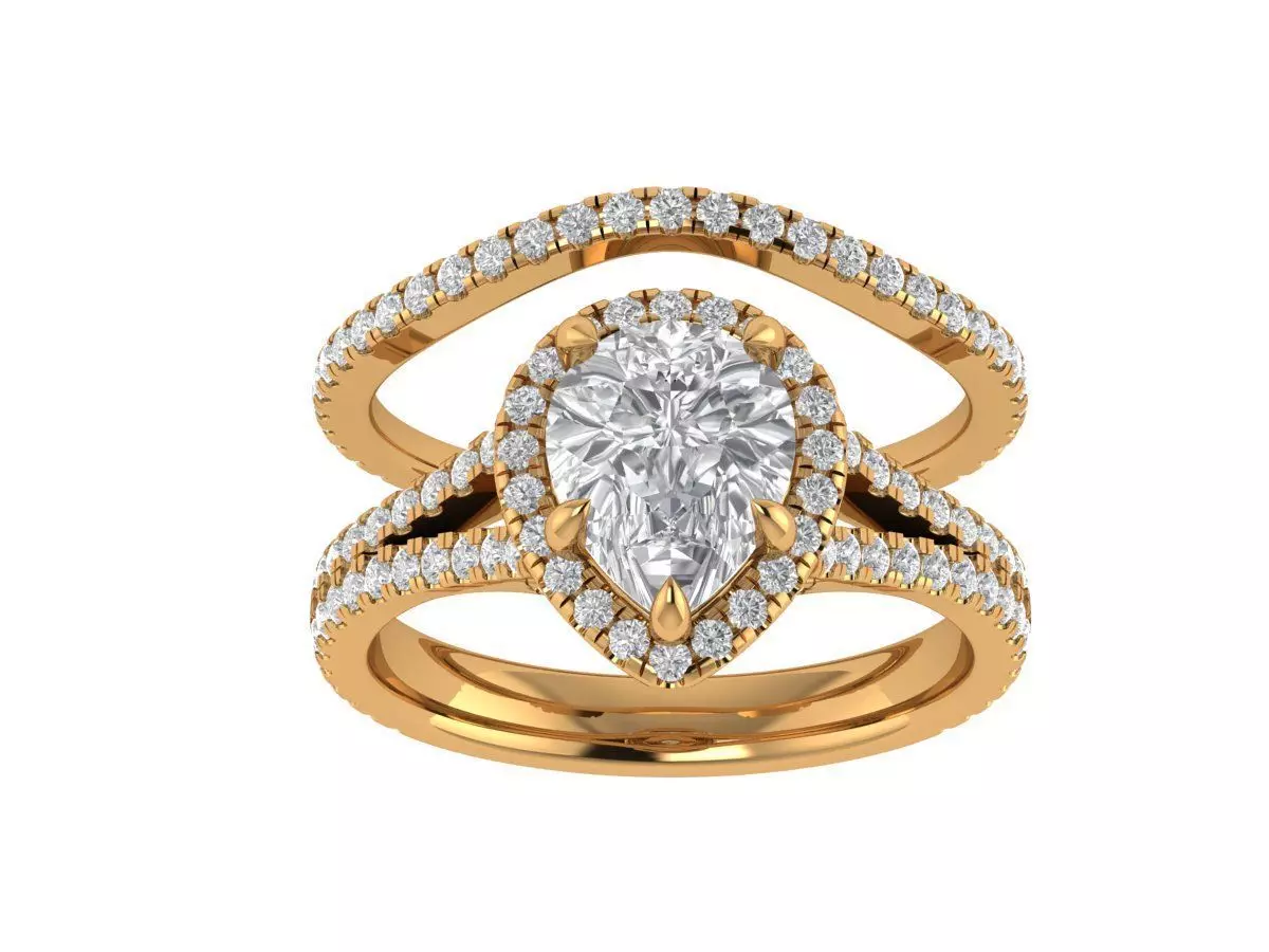 Pear Engagement Ring 3D print model_4