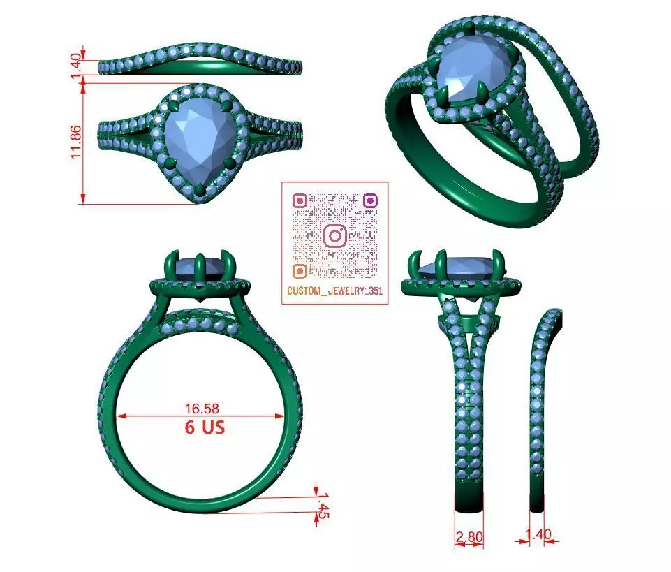 Pear Engagement Ring 3D print model_6