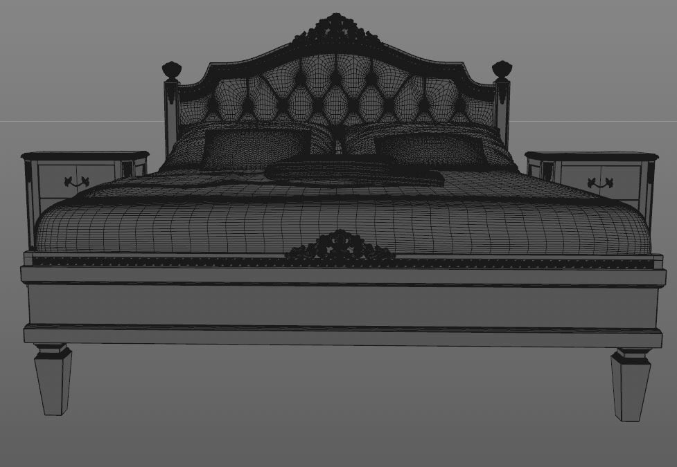 Classical bed with bedside tables 3D model_5