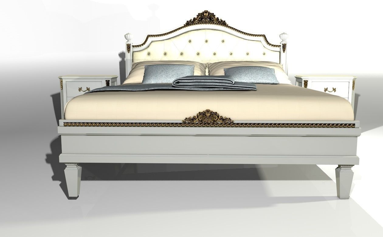 Classical bed with bedside tables 3D model_2