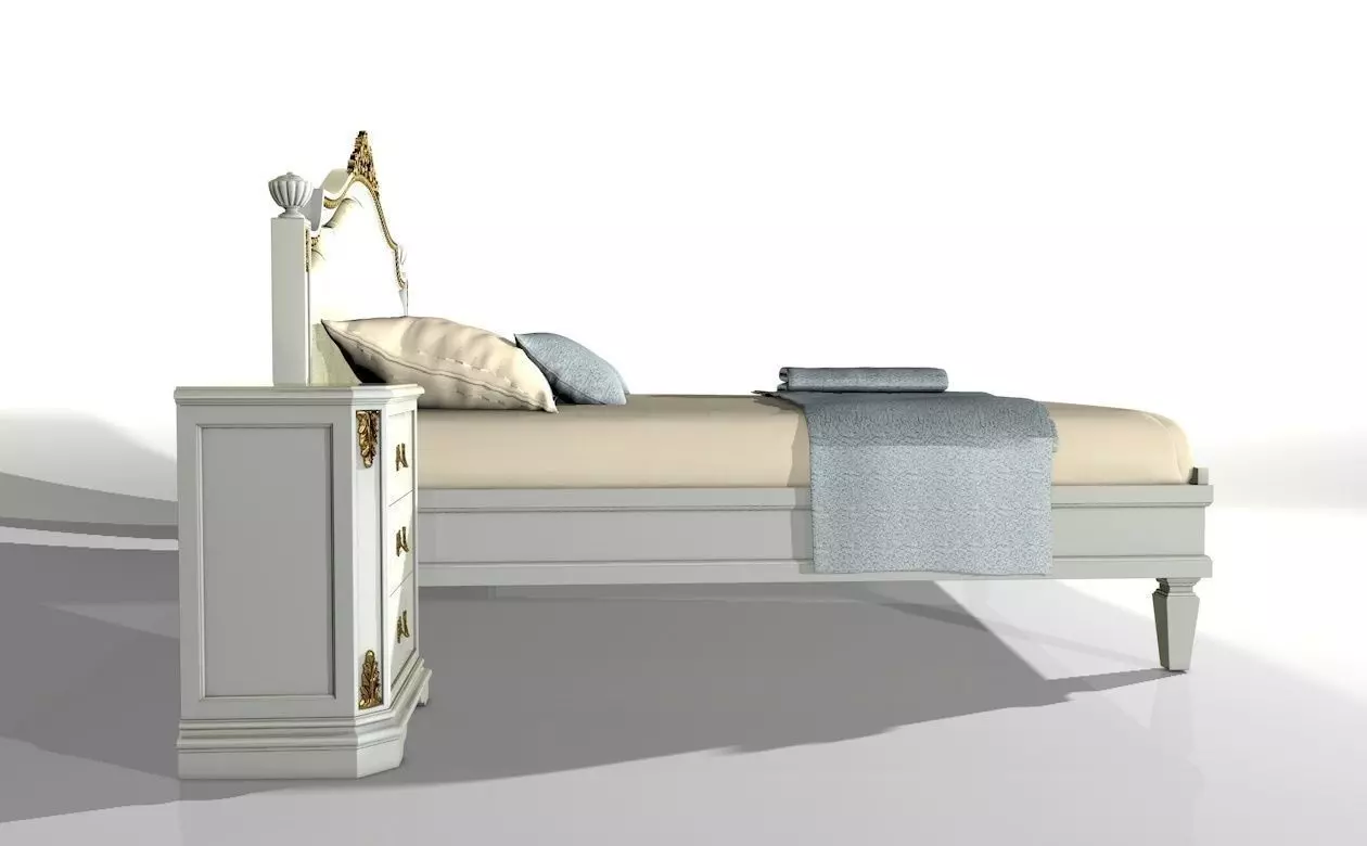 Classical bed with bedside tables 3D model_0