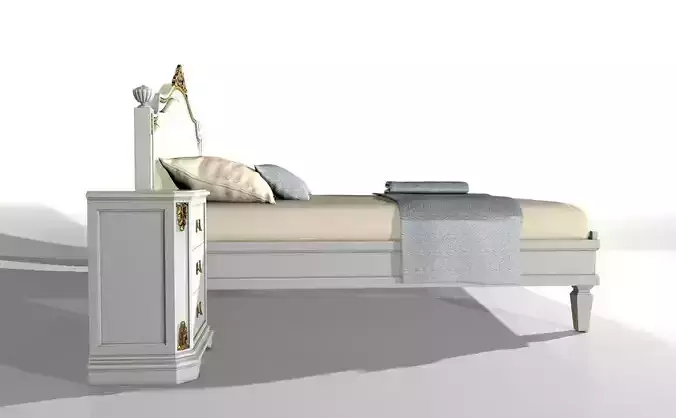 Classical bed with bedside tables 3D model