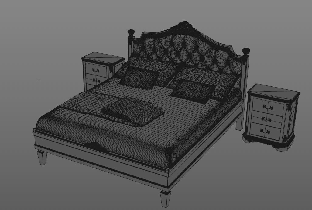 Classical bed with bedside tables 3D model_4