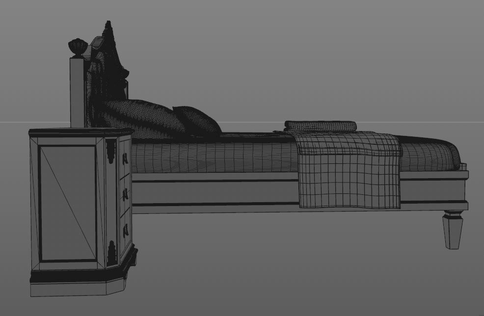 Classical bed with bedside tables 3D model_3