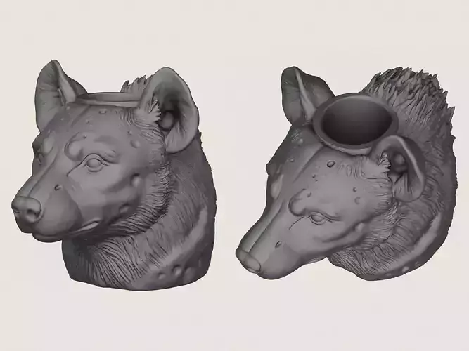Hyena Face Vase Print Ready 3D Model
