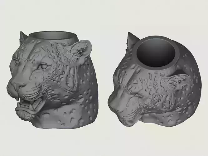Leopard Face Vase Print Ready 3D Model