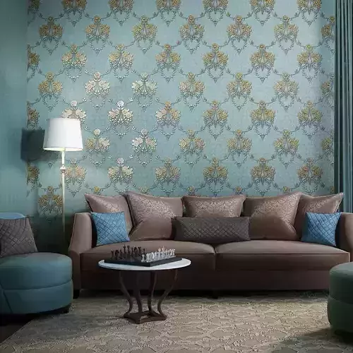 Teal   Antique Gold Bouquet Wallpaper 