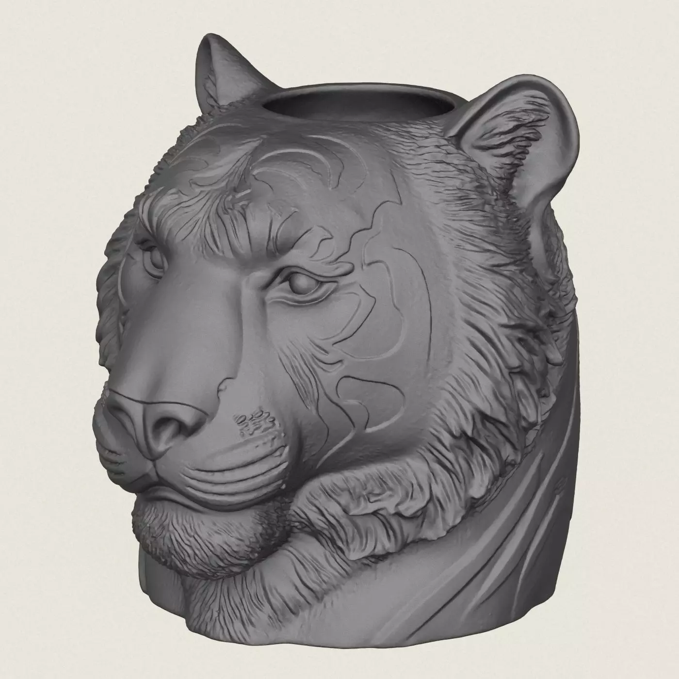 Tiger Head Plant Pot 3D print model_1