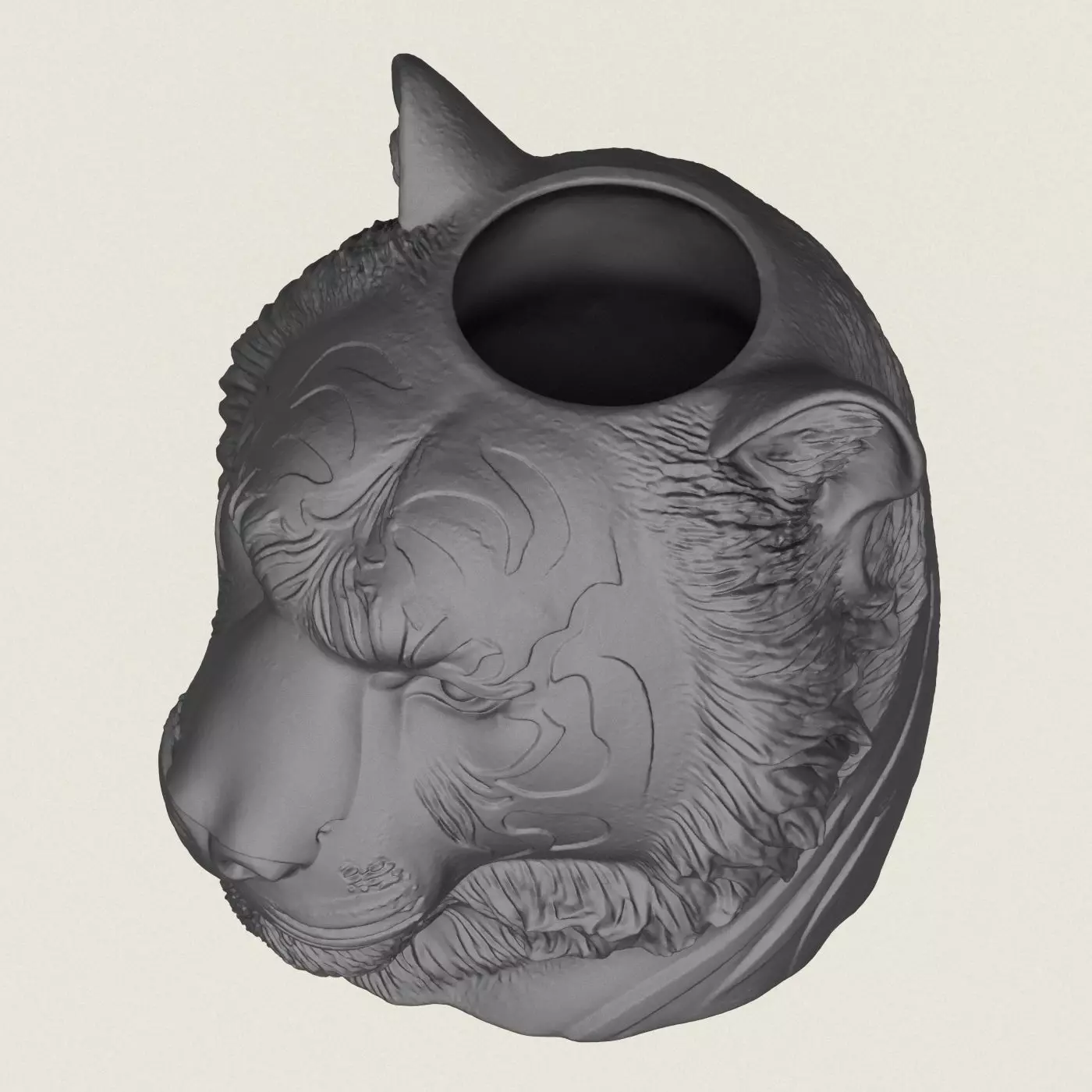 Tiger Head Plant Pot 3D print model_2