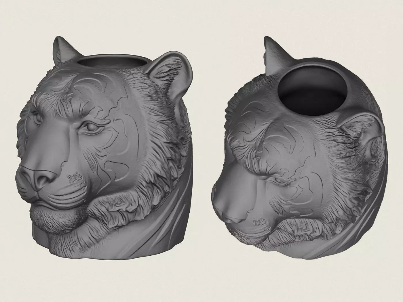 Tiger Head Plant Pot 3D print model_0