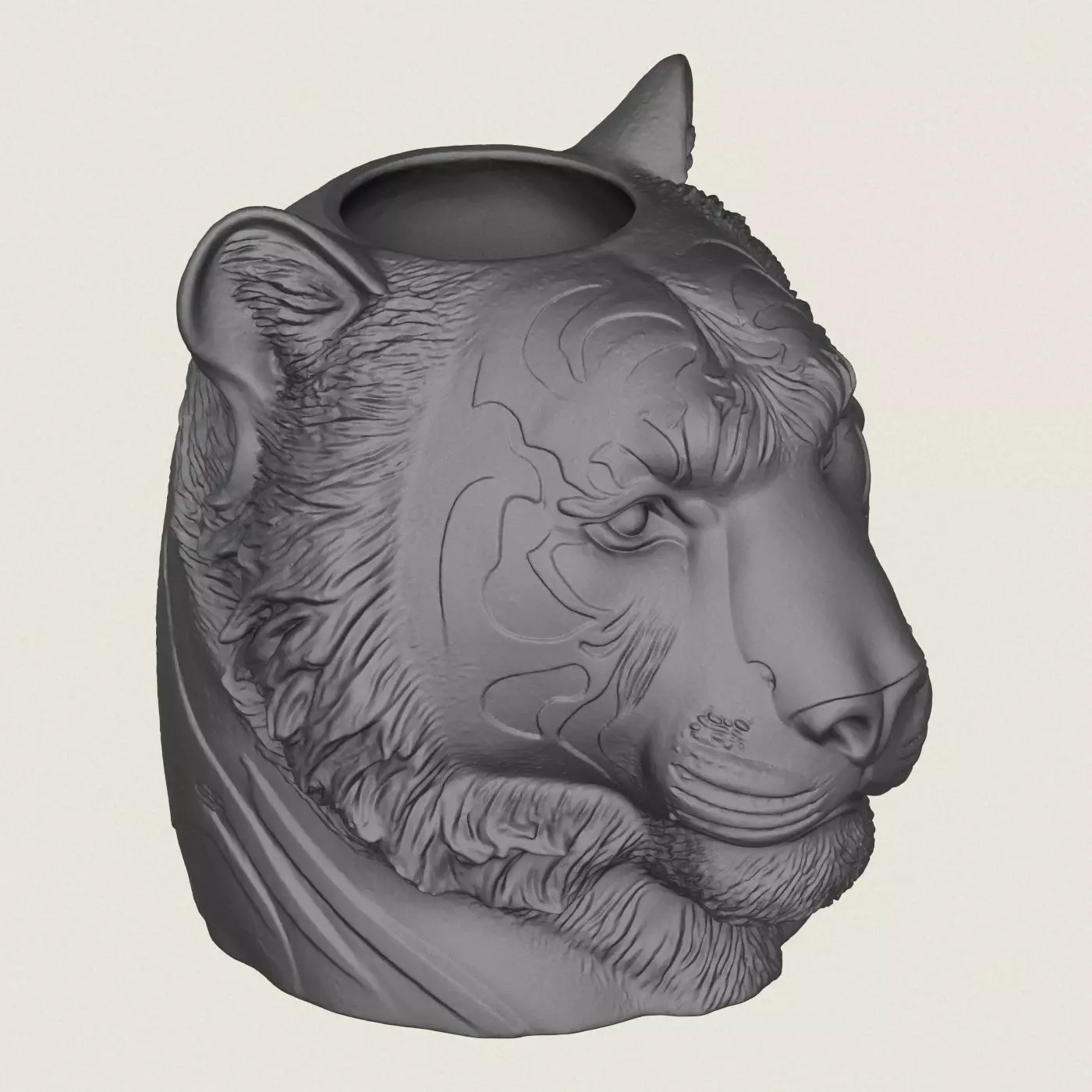 Tiger Head Plant Pot 3D print model_5
