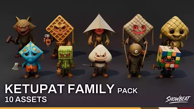 Ketupat Kepat Prekupat Family Pack - Italian BrainRot Low-poly 3D model