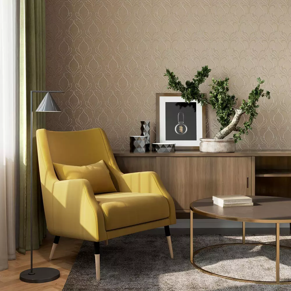 Mocha Metallic Vine Wallpaper Texture_0