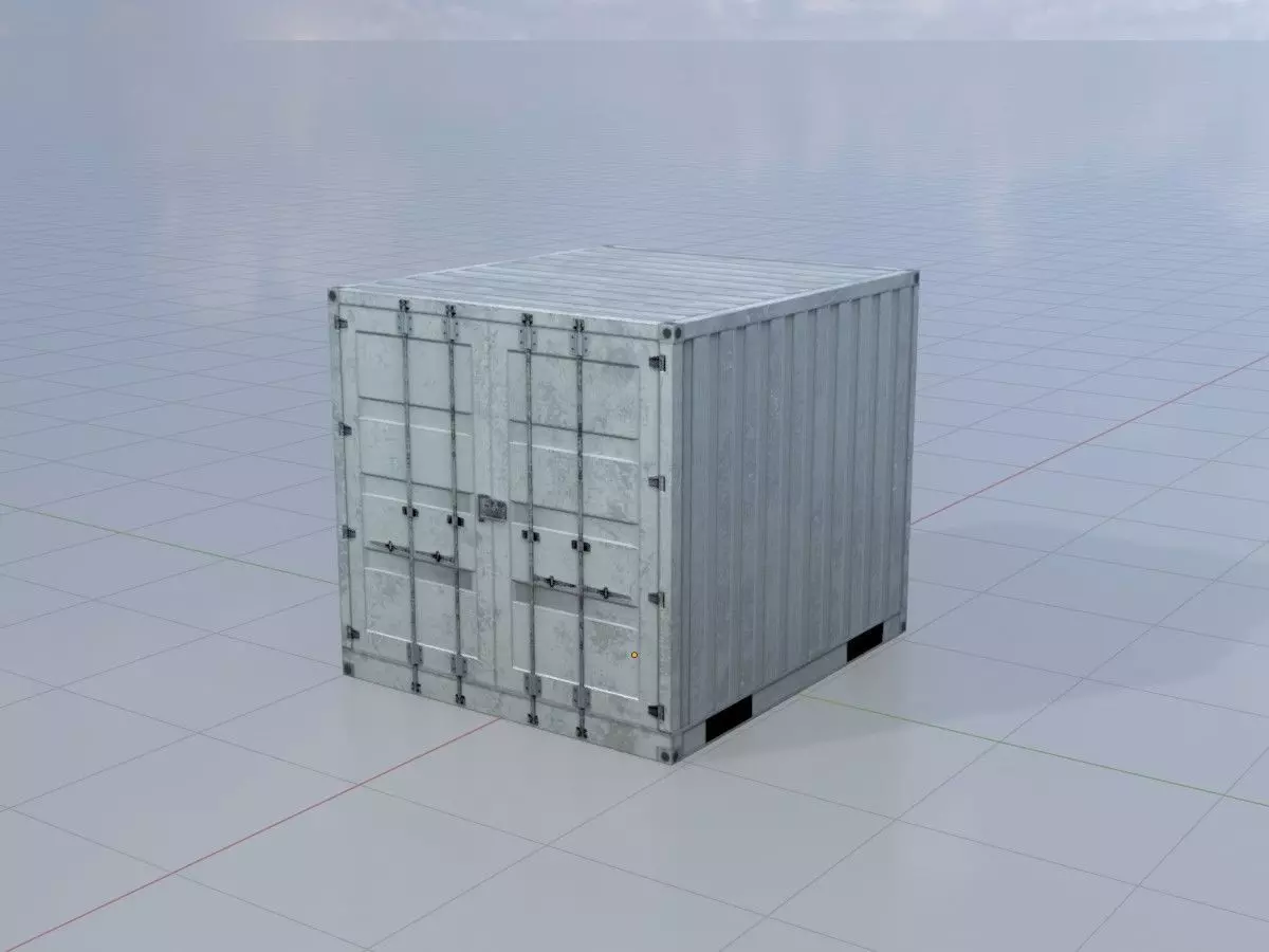 Shipping Container light gray 6ft Low-poly 3D model_3