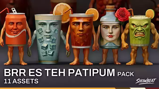 Brr Es Teh Patipum Family Pack - Italian BrainRot Low-poly 3D model