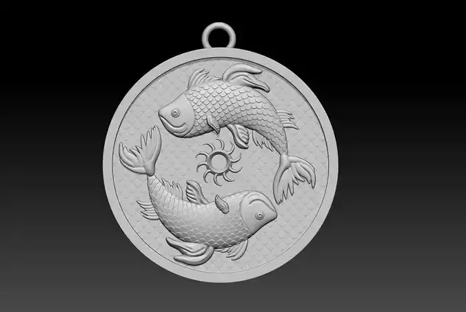Pisces Sign Coin Pendant 3D Printable Model