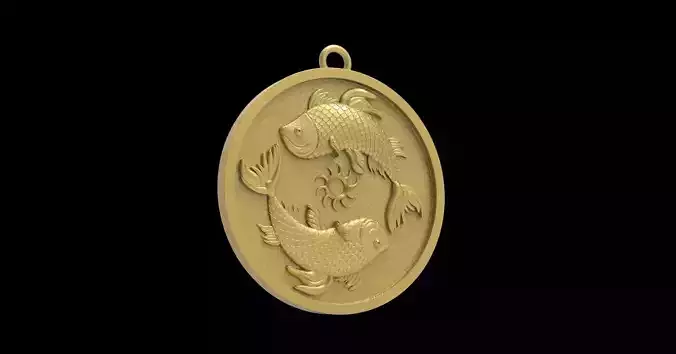 Pisces Sign Coin Pendant 3D Printable Model