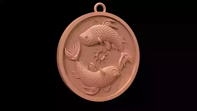 Pisces Sign Coin Pendant 3D Printable Model