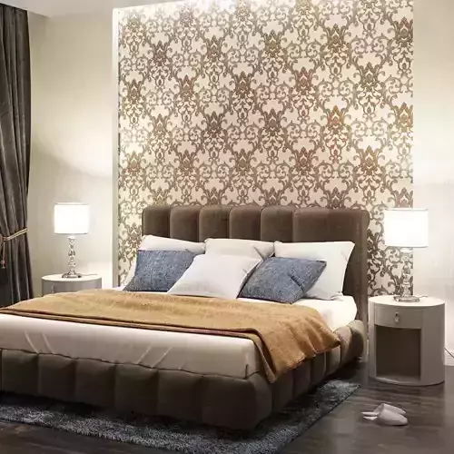 Ivory and Bronze Damask Wallpaper 