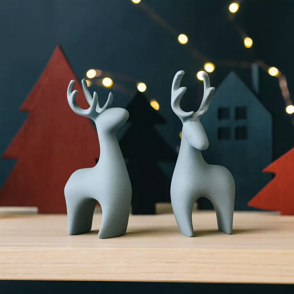 Modern Deer Set 2 pcs Christmas Reindeer Figurines 3D print model_3