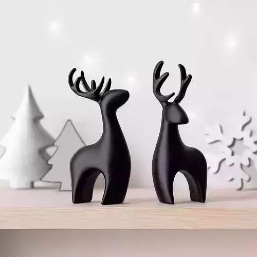 Modern Deer Set 2 pcs Christmas Reindeer Figurines 3D print model