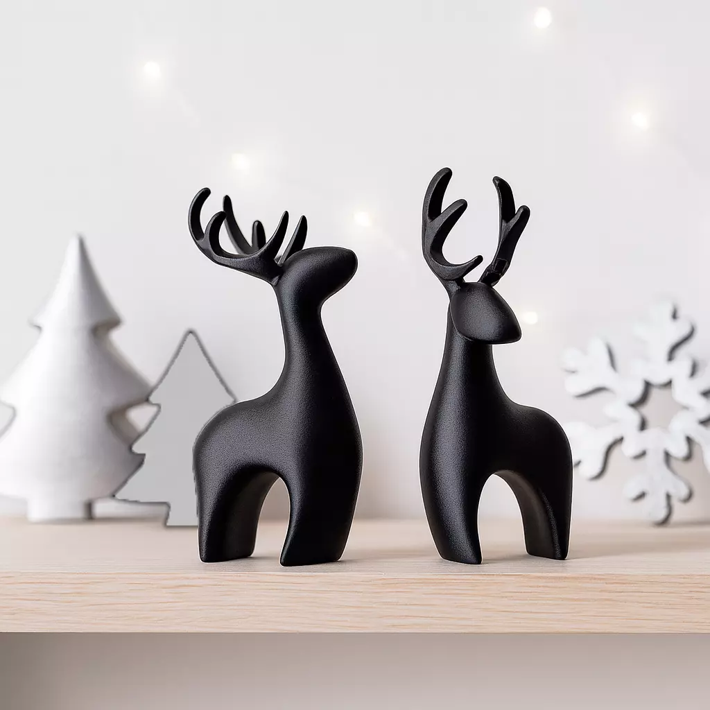Modern Deer Set 2 pcs Christmas Reindeer Figurines 3D print model_0