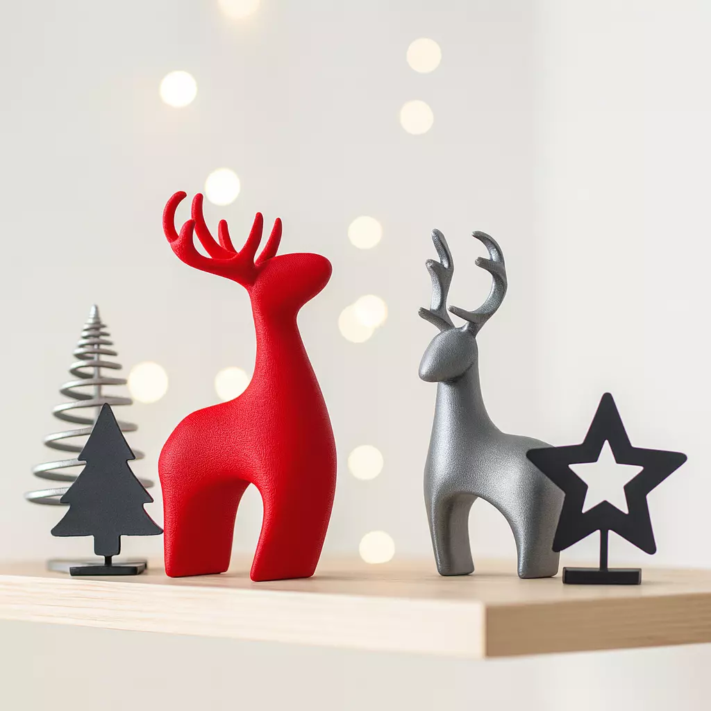 Modern Deer Set 2 pcs Christmas Reindeer Figurines 3D print model_4