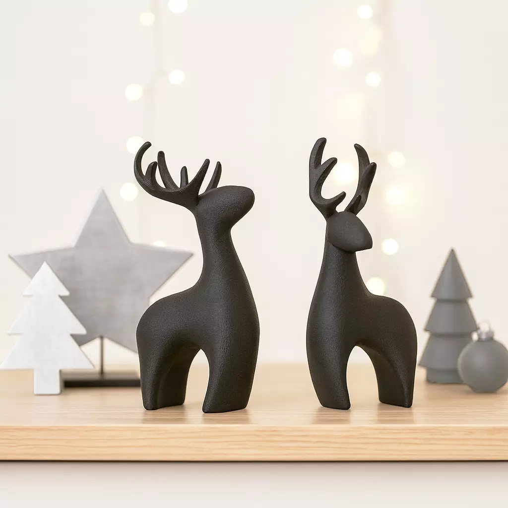 Modern Deer Set 2 pcs Christmas Reindeer Figurines 3D print model_5