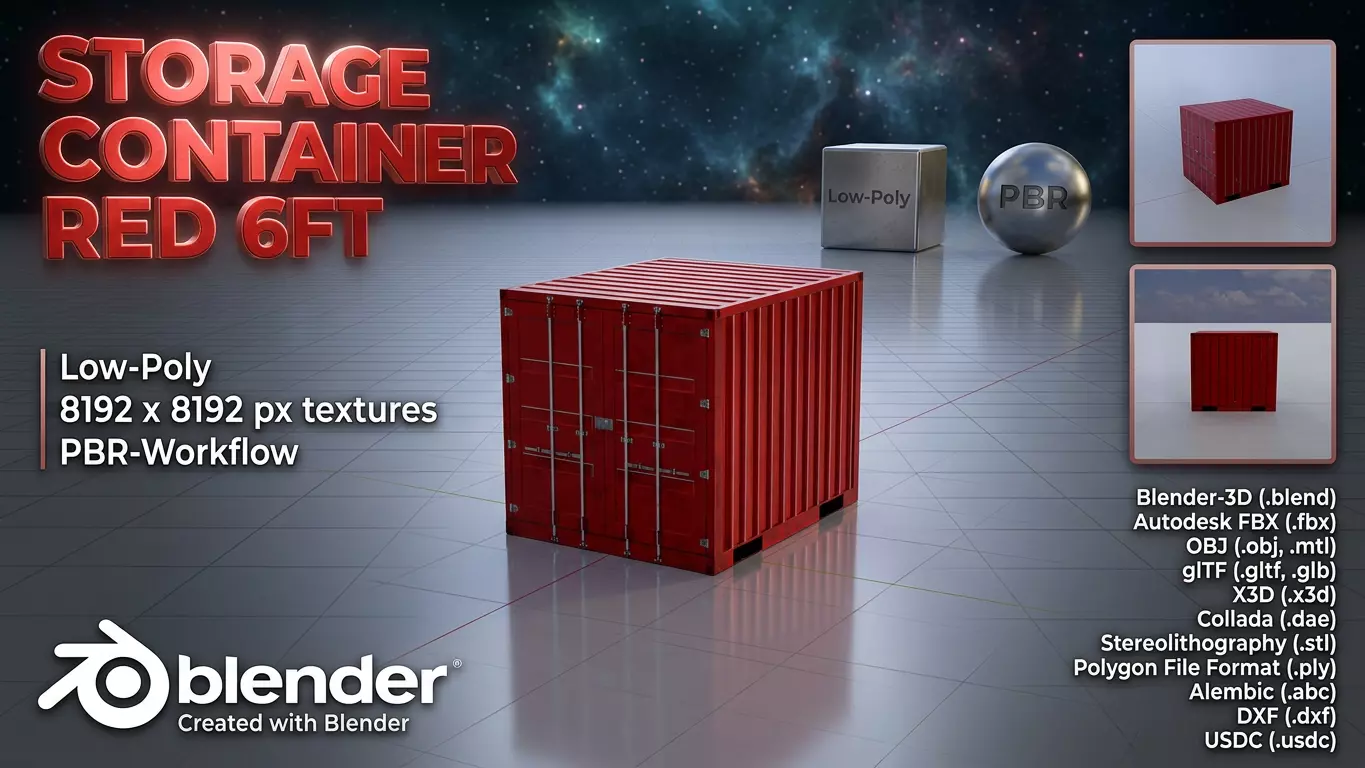 Storage container traffic red 6ft Low-poly 3D model