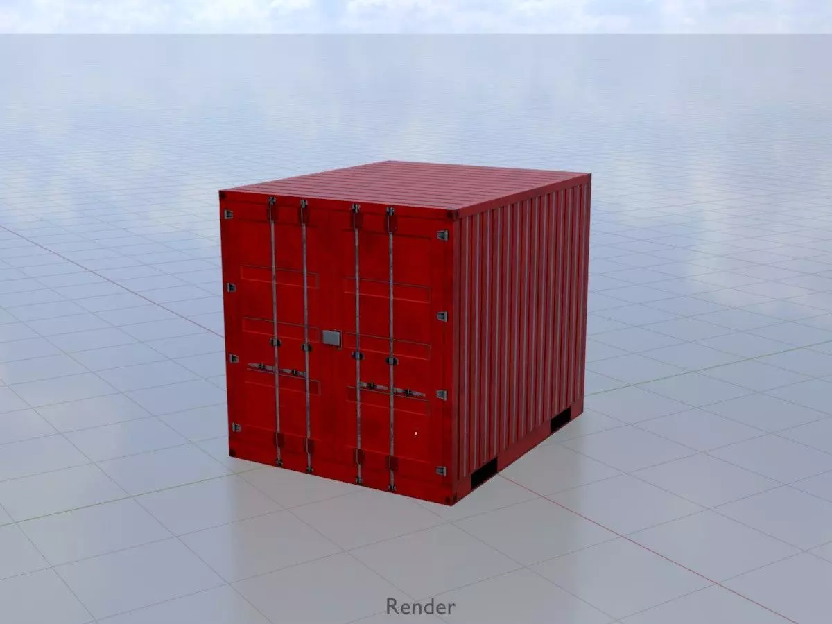 Shipping-cargo-Container traffic red 10ft Low-poly 3D model_14