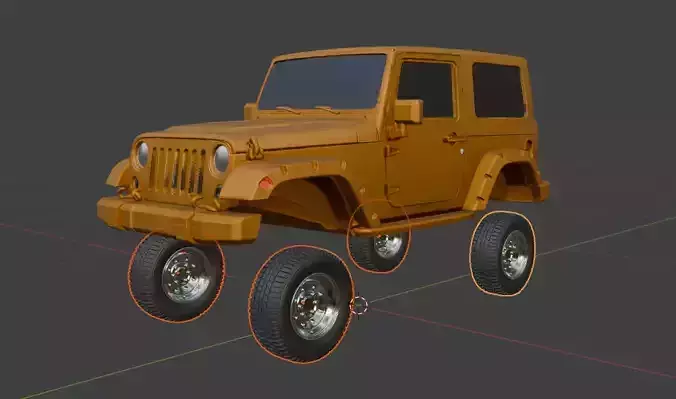 Jeep and tyres are seperated 3D model