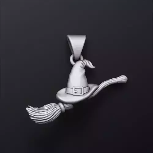 Halloween Witch Hat and Broom Stick Pendant 3D print model
